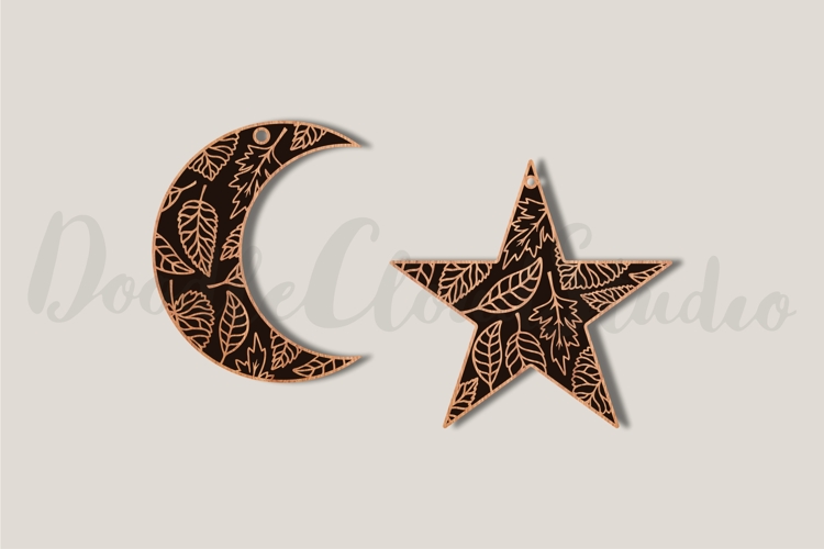 Moon and Star Leaves Earrings SVG Laser Cut. Leaves Jewelry
