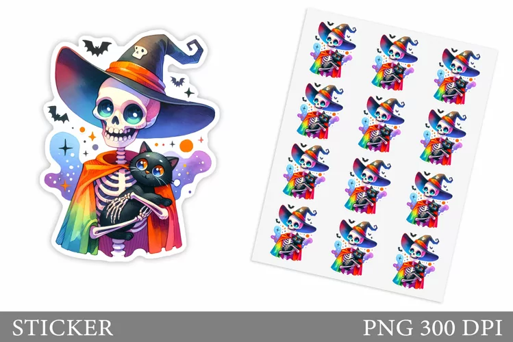 Funny Skeleton Sticker. Halloween Sticker Design