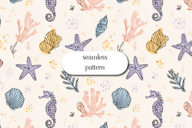 Pastel seashell ocean seamless pattern cute beach design