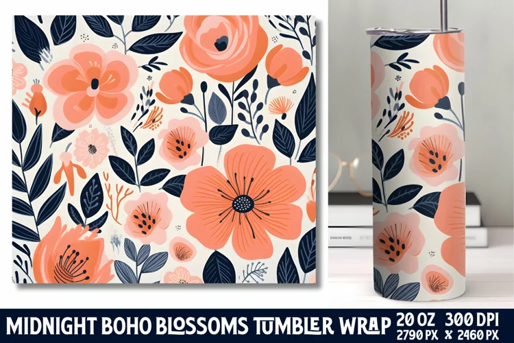 Midnight Flower Tumbler Wrap Sublimation
