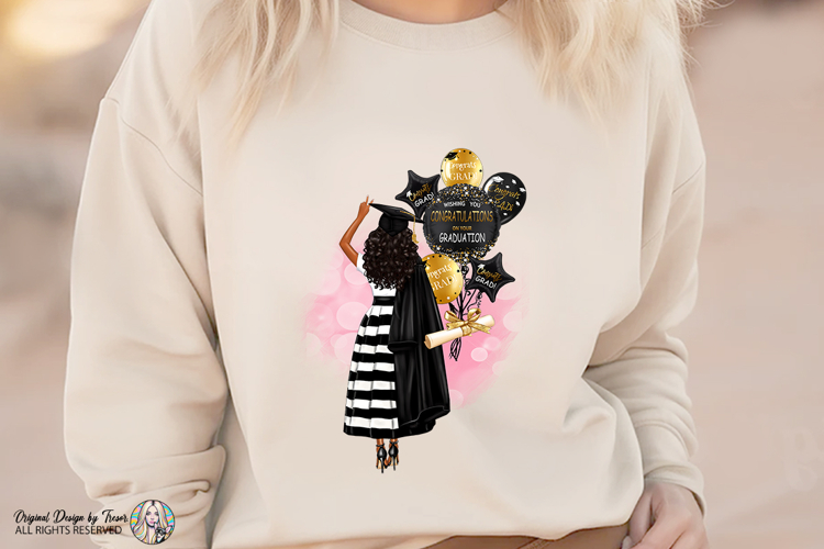 Graduation Sweatshirt PNG Black Girl Grad Balloon Design