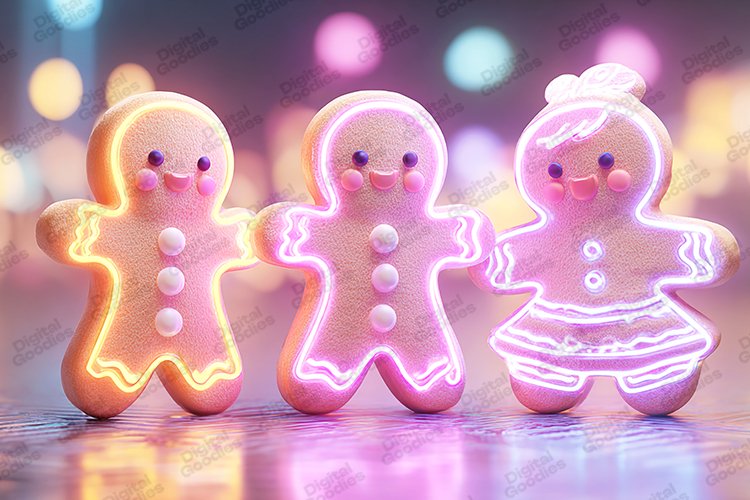 Neon Gingerbread Characters Cute Christmas Glow Cookie Art