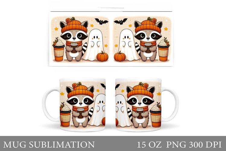 Cute Raccoon Mug Sublimation. Halloween Mug Sublimation example image 1