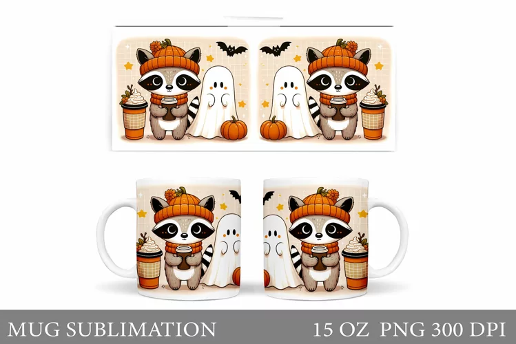Cute Raccoon Mug Sublimation. Halloween Mug Sublimation