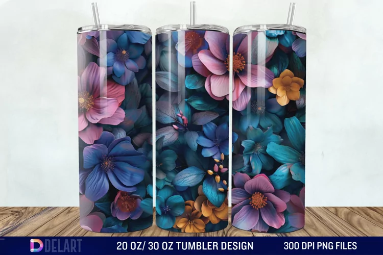 3D Painted Flower Tumbler Wrap