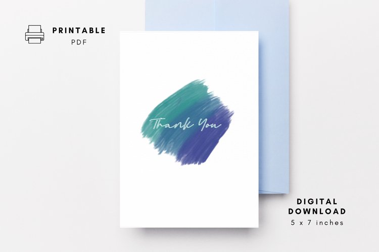 PDF Printable Blue Green Thank You Card & Envelope Template