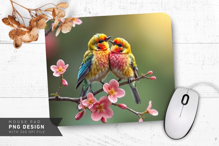 Lovebird Blossoms Mouse Pad PNG Design example image 1