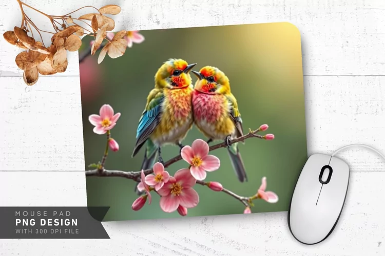 Lovebird Blossoms Mouse Pad PNG Design