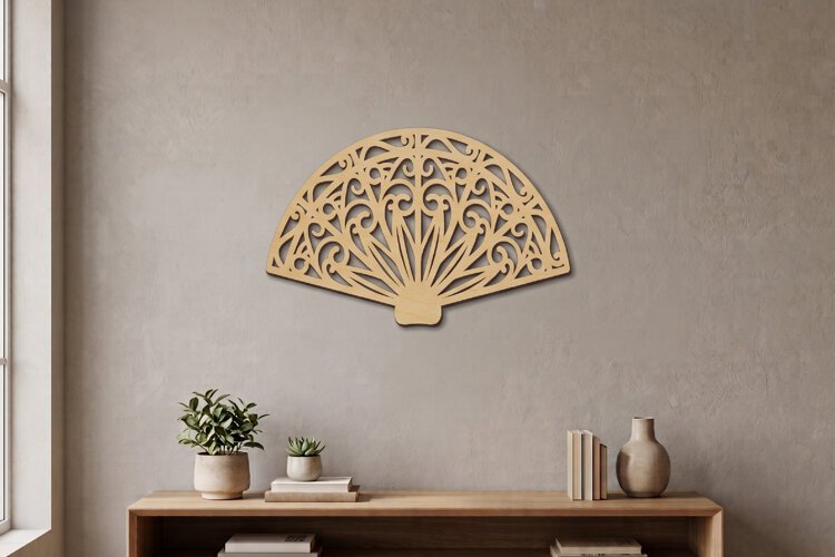 Hand Fan SVG | Laser Cut Oriental Wall Art example image 1