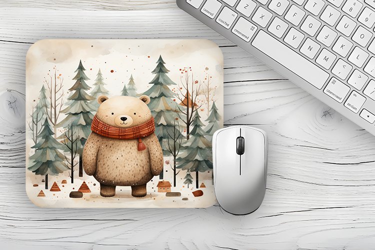christmas bear Mousepad PNG, Animal Mousepad Sublimation Des example image 1