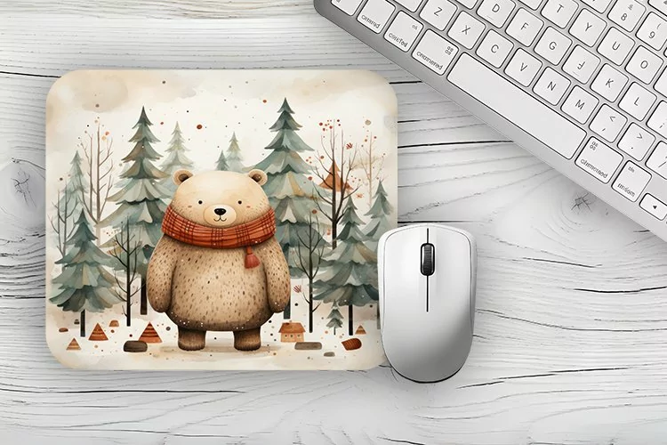 christmas bear Mousepad PNG, Animal Mousepad Sublimation Des