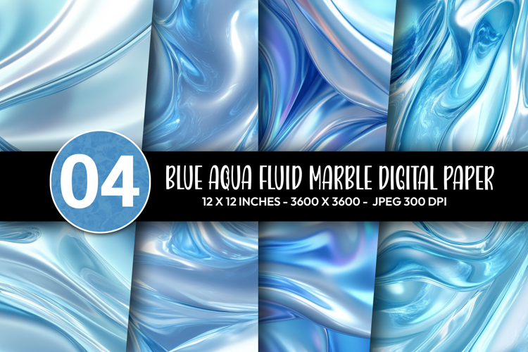 Blue Aqua Fluid Marble Digital Paper