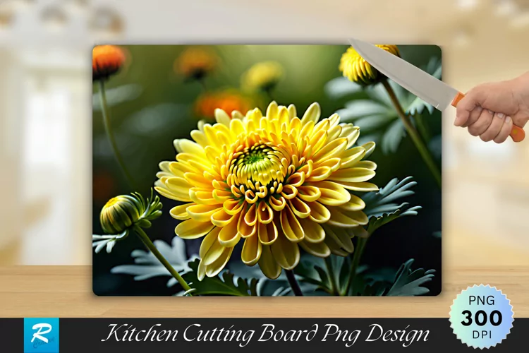 Chrysanthemum Flower Cutting Board Sublimation Design