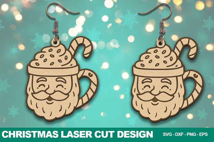 Santa Hot Cocoa Christmas Earring Laser Cut SVG Design