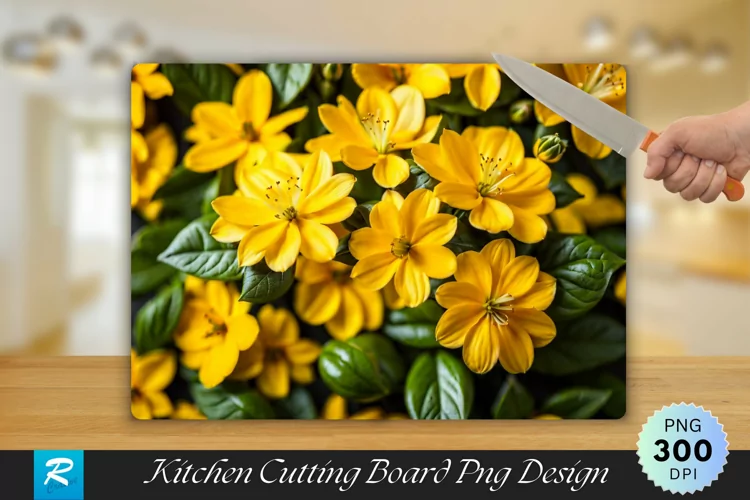 Yellow Floral Cutting Board Sublimation Design