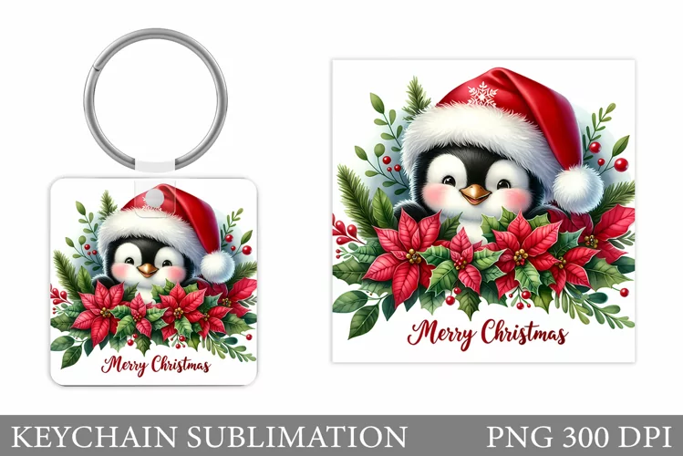 Christmas Penguin Keychain. Christmas Keychain Design