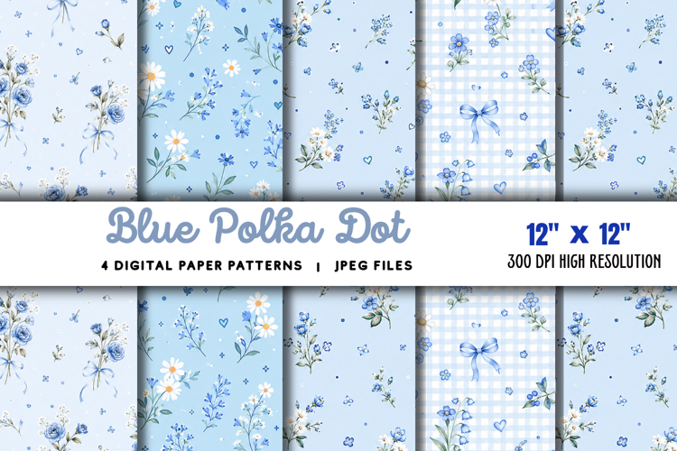 Blue Polka Dot Digital Paper JPG