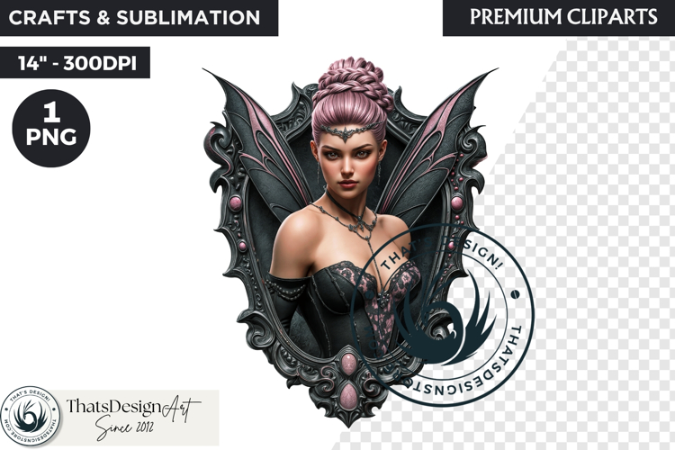 Pastel Goth Fairy Clipart, Black Pink PNG fantasy clipart