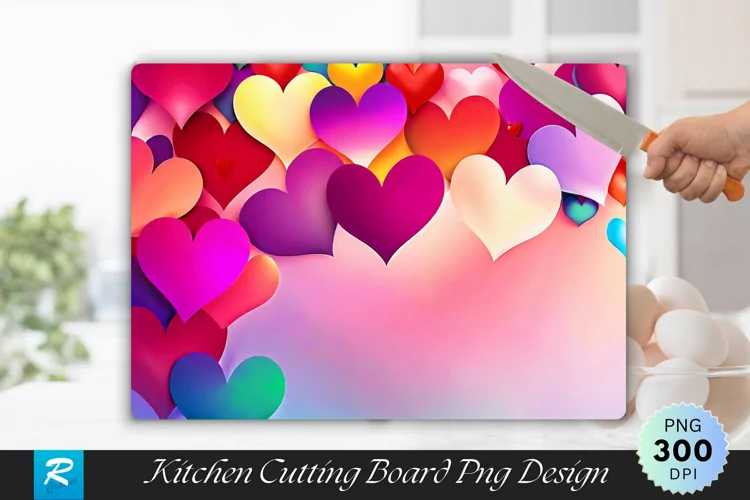 Multicolored Heart Cutting Board Sublimation Design