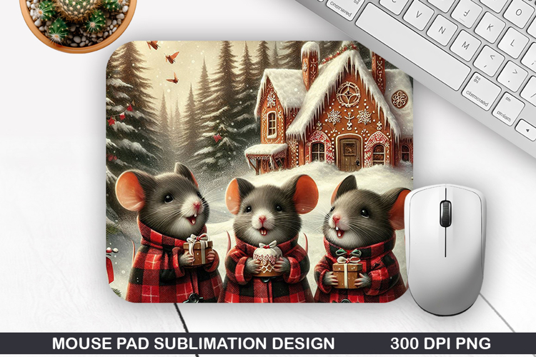 Trio Of Mice Mouse Pad Sublimation, Christmas Mouse Pad PNG