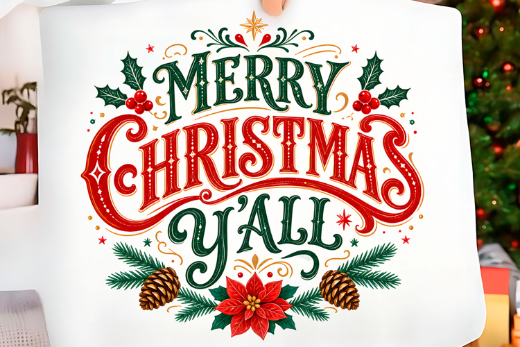 Merry Christmas Y’all Poinsettia PNG Christmas T-shirt Png