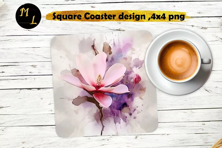Magnolia Coaster sublimation,Flowers Square Coaster design