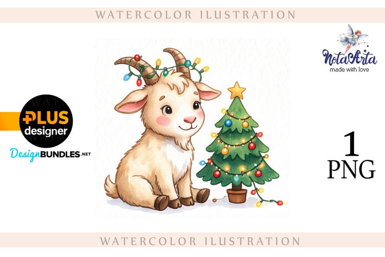 Christmas Goat in Watercolor Style