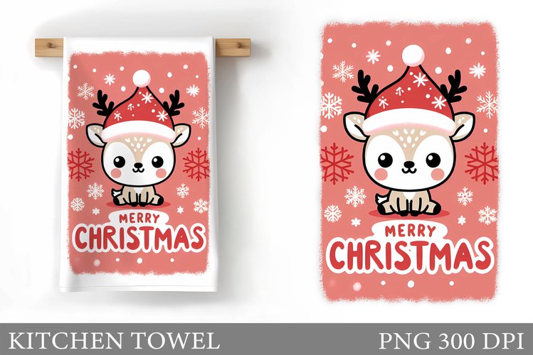Cute Deer Kitchen Towel. Christmas Kitchen Towel Design example image 1