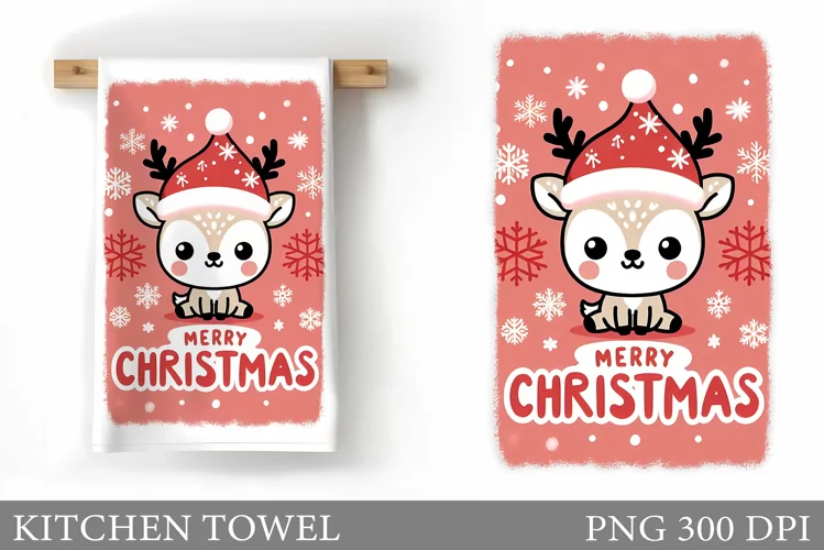 Cute Deer Kitchen Towel. Christmas Kitchen Towel Design