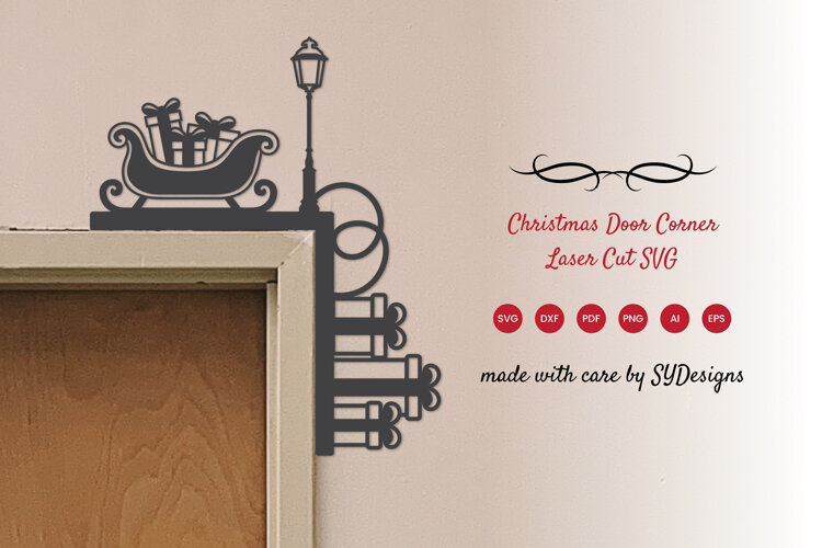 Christmas Door Corner Laser Cut SVG - Winter Door Frame Sign example image 1