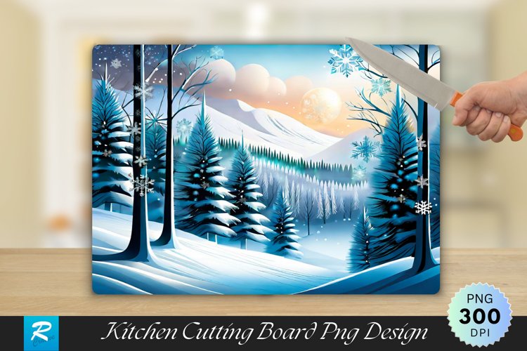 Winter Forest and Snowflakes Cutting Board PNG Design