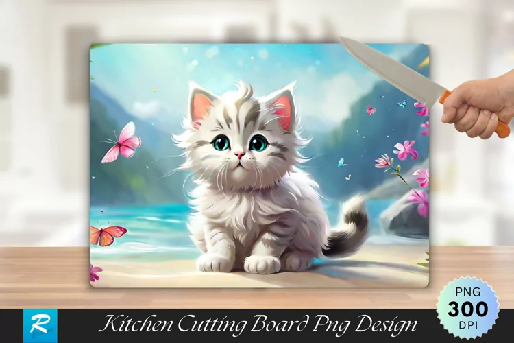Cute Cat Cutting Board Sublimation Design