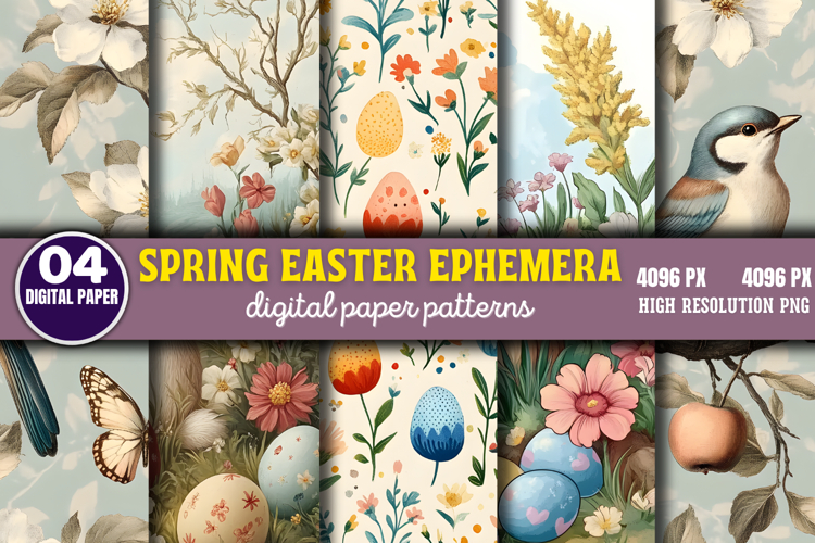 Spring Easter Digital Paper Ephemera PNG