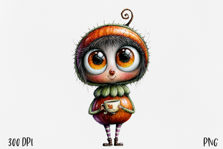 Whimsical Autumn Girl PNG, Cute Woodland Character Clipart