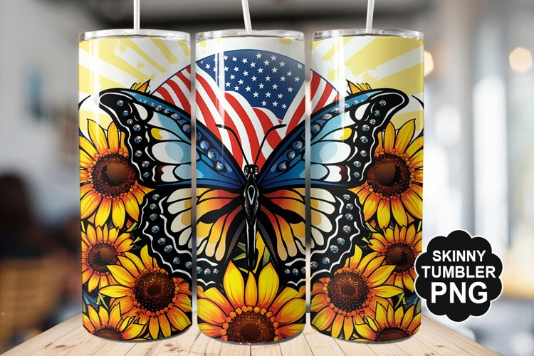 Butterfly and Sunflower Tumbler Wrap for Sublimation