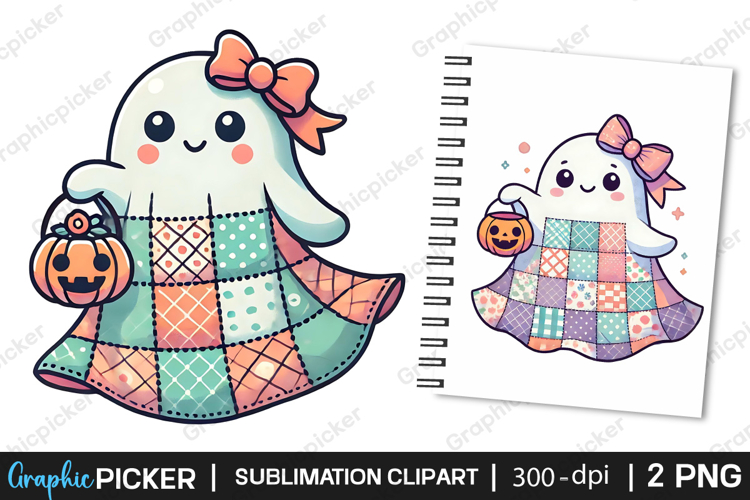 Patchwork Ghost Halloween Sublimation PNG, Halloween PNG