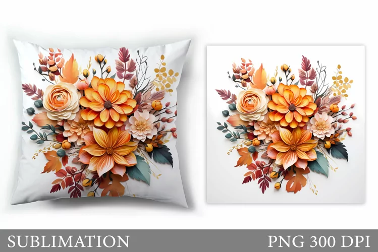 Floral Sublimation. 3D Flowers Pillow Sublimation