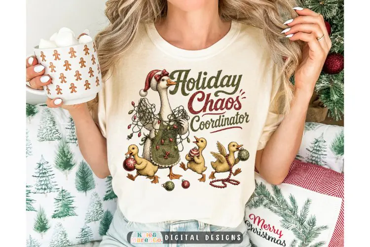 Mama Christmas Geese PNG | Vintage Holiday Goose PNG