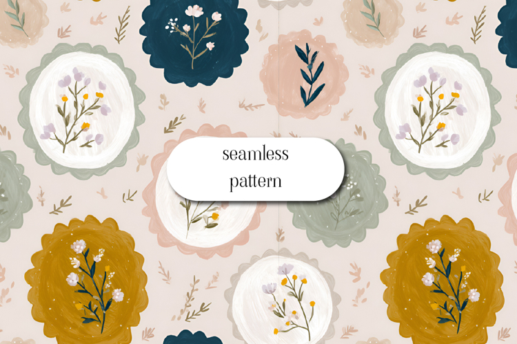 Floral Medallion Seamless Pattern, Soft Cottagecore