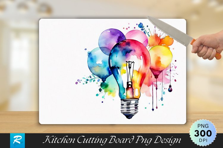 Colorful Bulb Cutting Board Sublimation Design example image 1