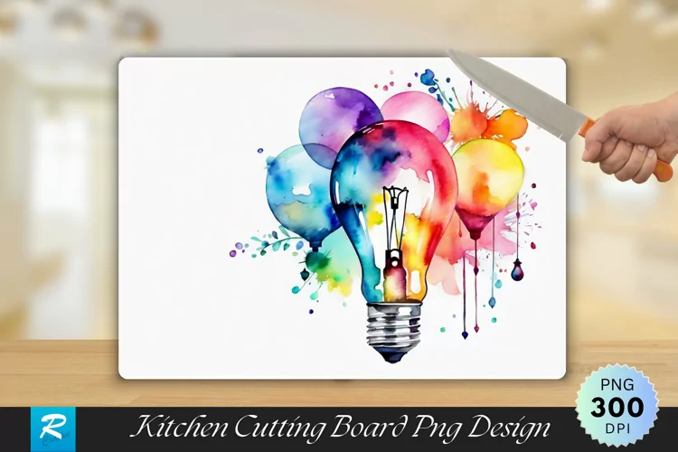 Colorful Bulb Cutting Board Sublimation Design