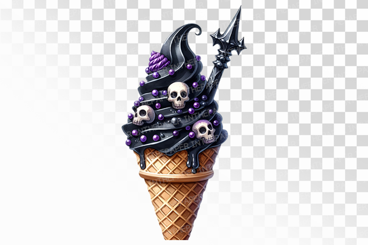 Black Soft Serve With Skull Sprinkles PNG