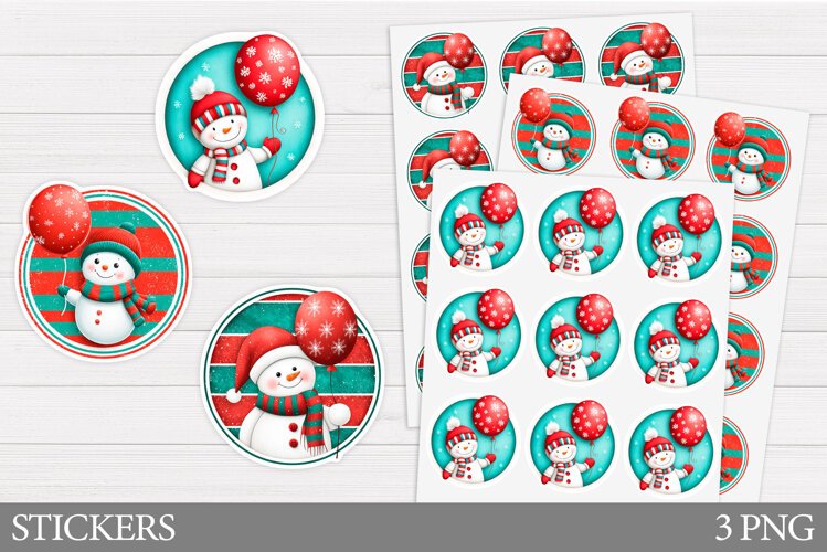 Snowman Sticker Design. Christmas Sticker Printable example image 1