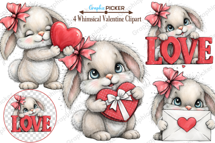 Whimsical Valentine Clipart, Valentines Day PNG, Valentine