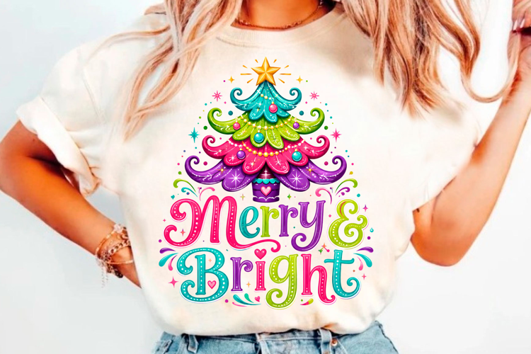 Colorful Merry & Bright Christmas PNG
