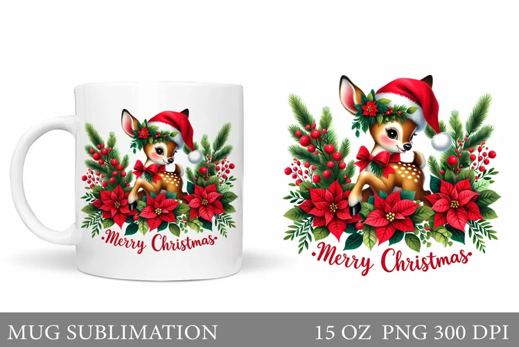 Christmas Deer Mug Design. Christmas Mug Sublimation
