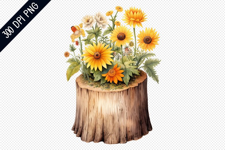 Flower Wooden Stump Sublimation PNG Design