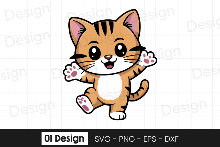Cute Kitten Jumping Cartoon Design SVG PNG