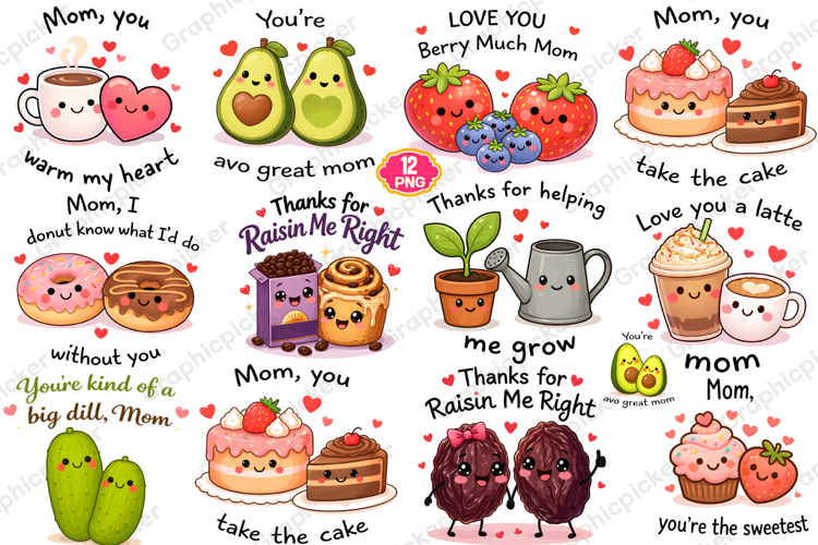 Funny Mom Mothers Day Mama Pun PNG Bundle, Funny Mom Food