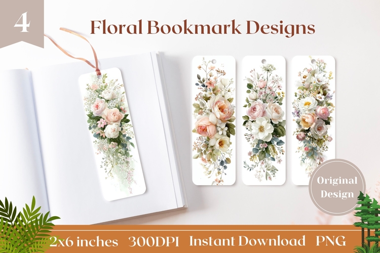 Watercolor Flowers Bookmark Printable, Roses Bookmark PNG